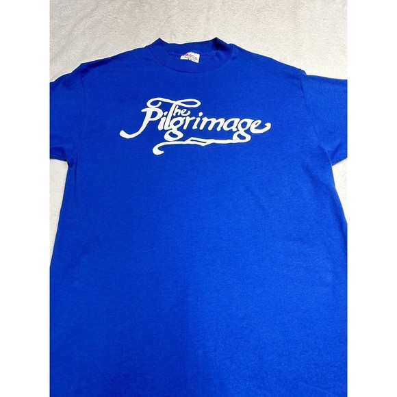 Vintage 80's The Pilgrimage Blue Single Stitch Graphic T-Shirt Size Medium - Picture 2 of 8
